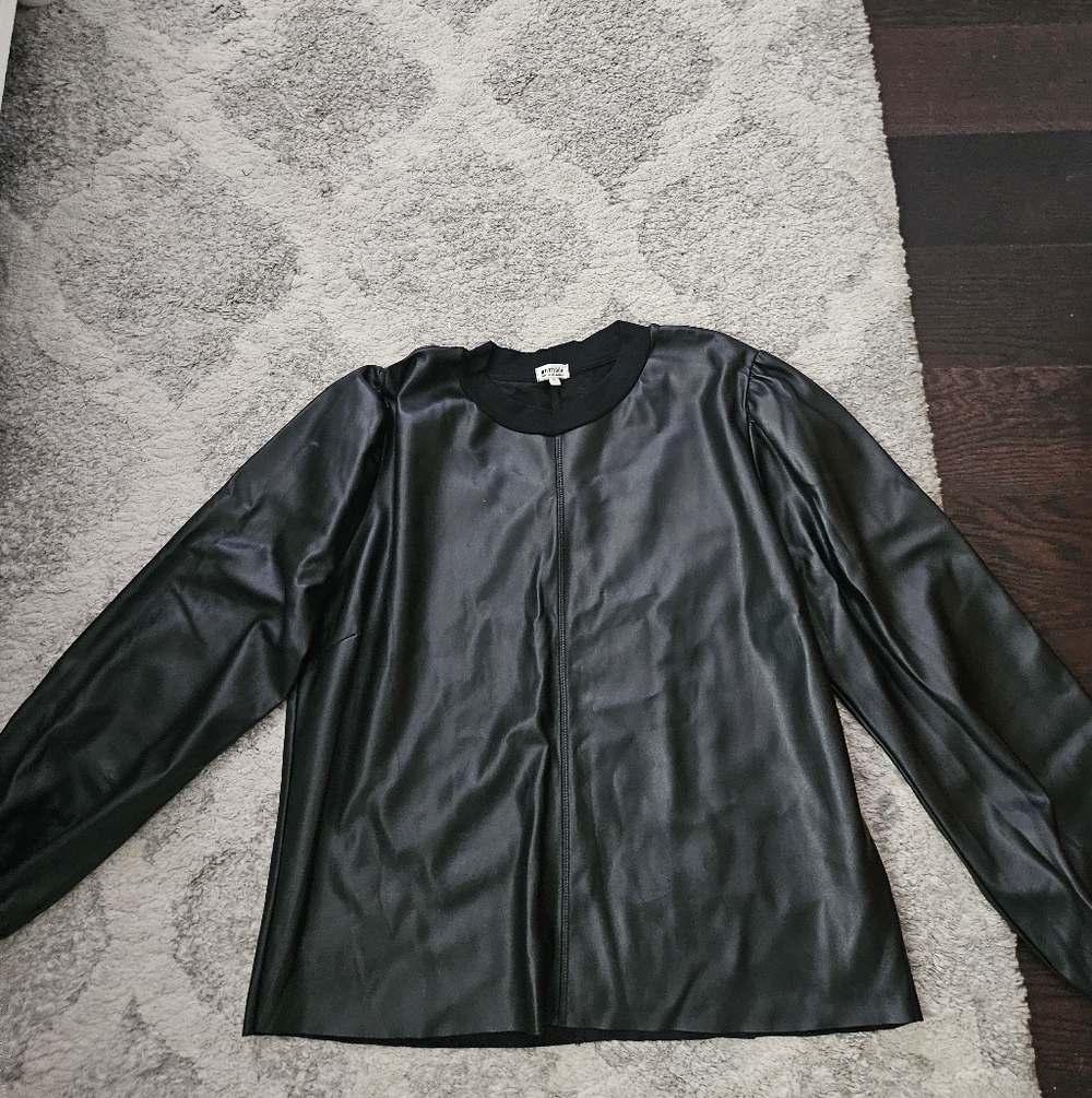 LAmade Black Faux Leather Crew Neck Top
